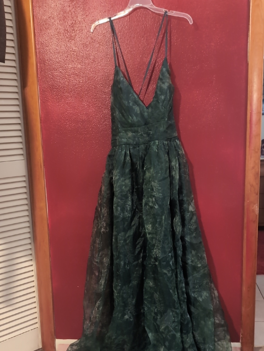 Lulu's Deep Green V-Neck Spaghetti Strap  Gown